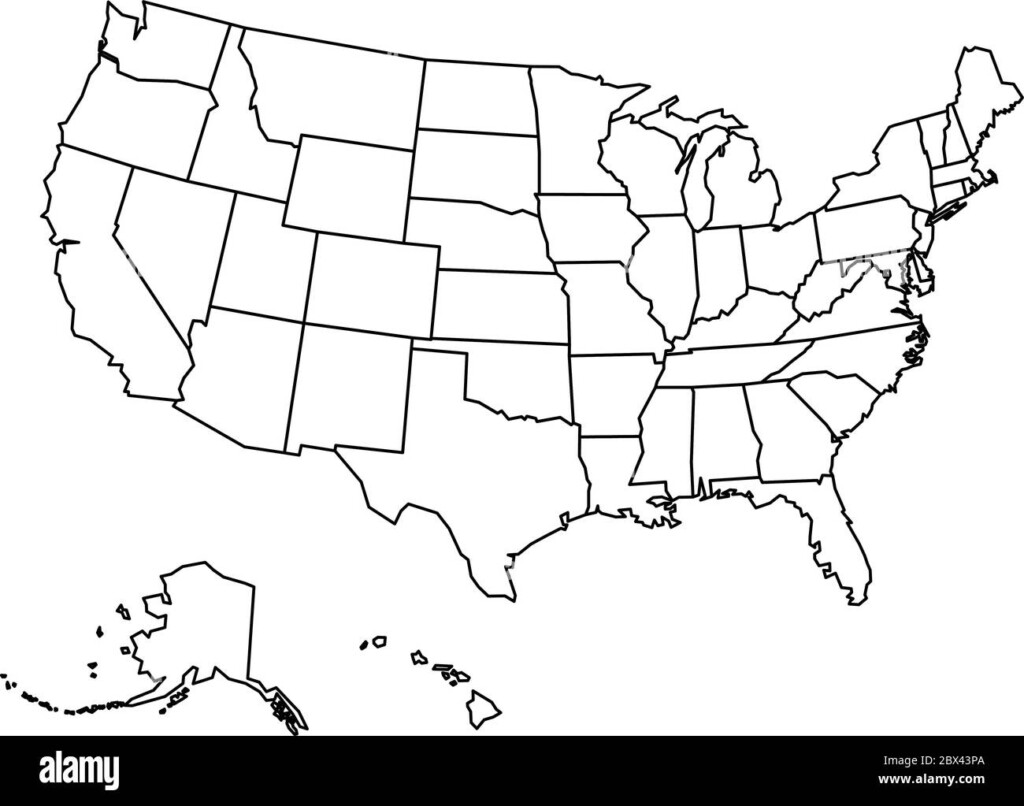 Blank Outline Map Of United States Of America Simplified Vector Map 