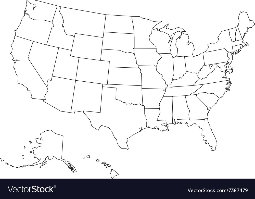 Blank Outline Map Of USA Royalty Free Vector Image