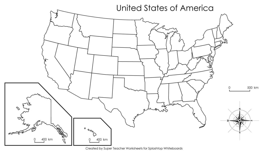 Blank Us Map With States Names Blank Us Map Name States Black White 