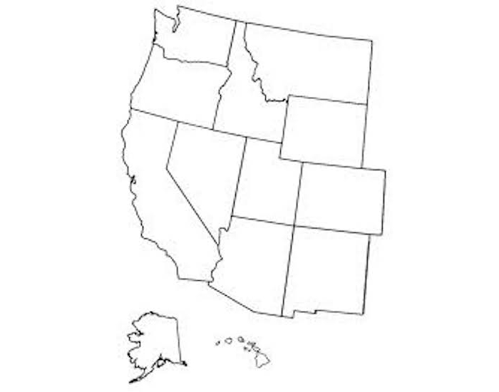 Blank Western Region United States Map Sketch Coloring Page