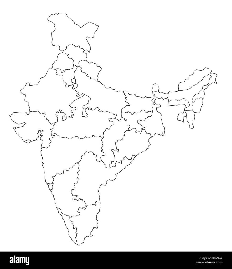 An Outlined Map Of India All Isolated On White Background Stock Photo 