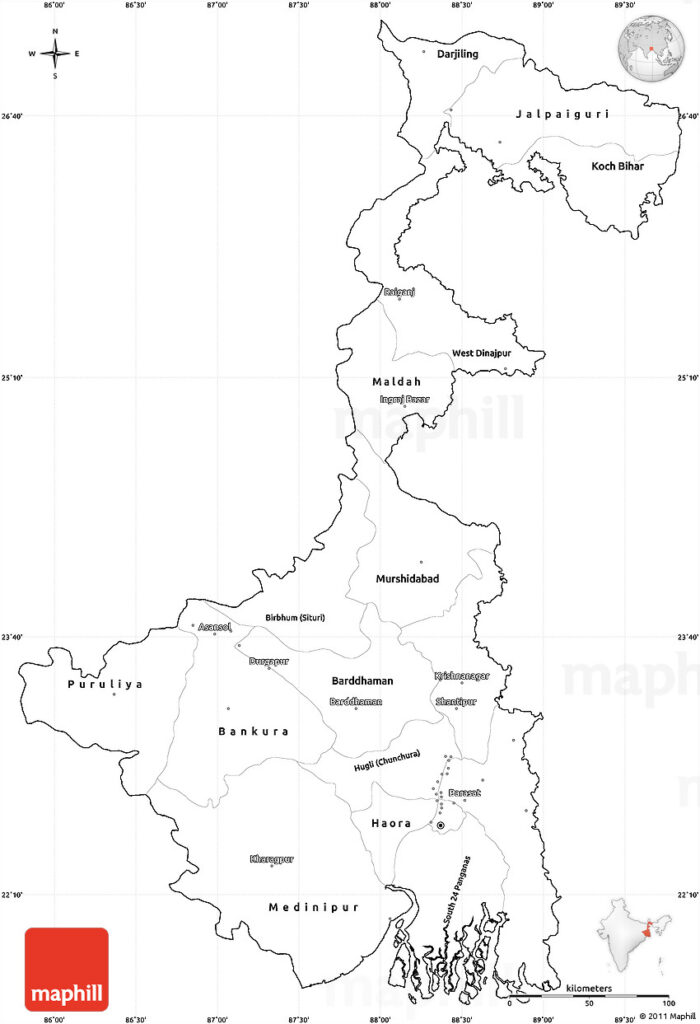 Blank Simple Map Of West Bengal Cropped Outside