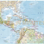 Caribbean Central America Map With Political Colour Relief Illustrator