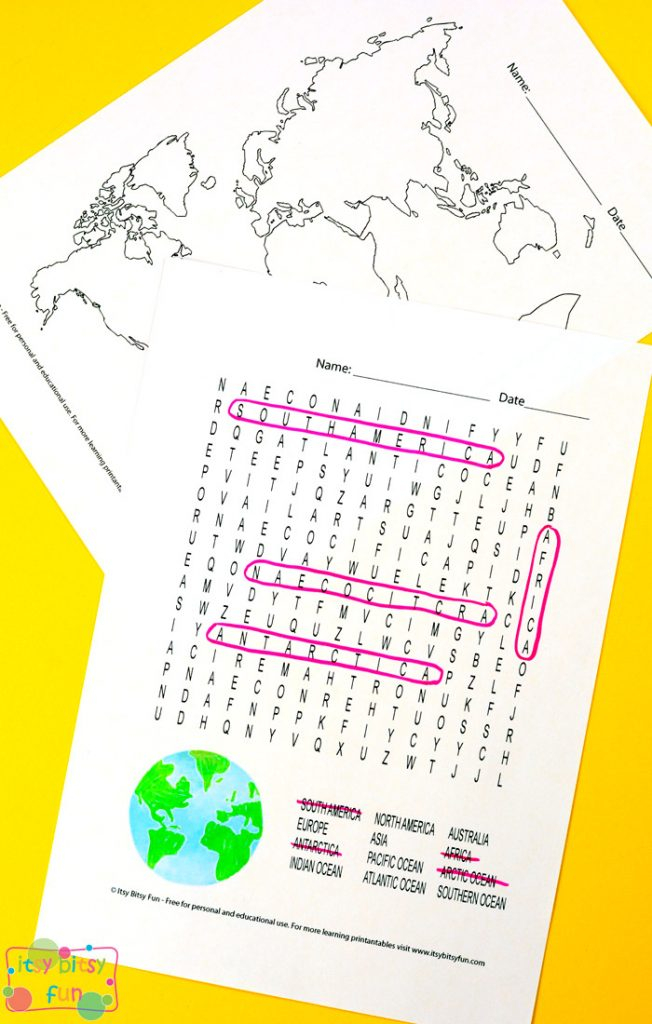 Continents And Oceans Worksheets Free Word Search Quiz And More