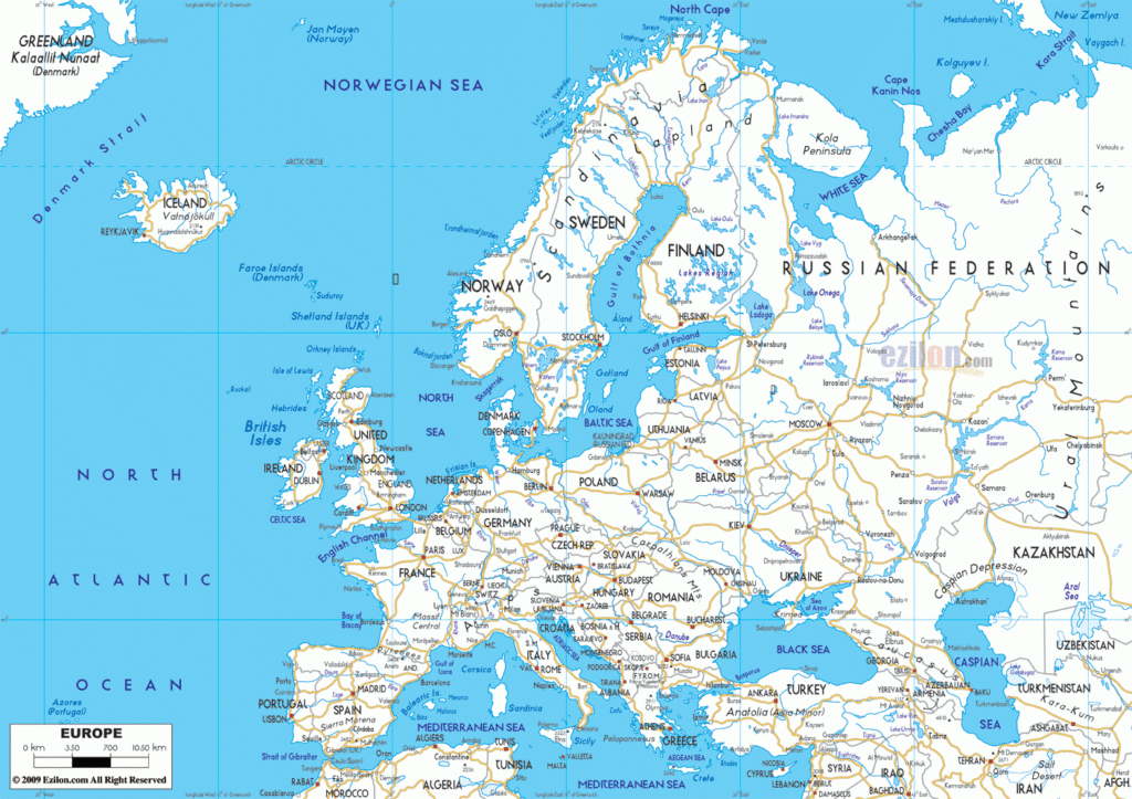 Detailed Clear Large Road Map Of Europe Ezilon Maps