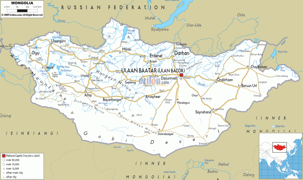 Detailed Clear Large Road Map Of Mongolia Ezilon Maps
