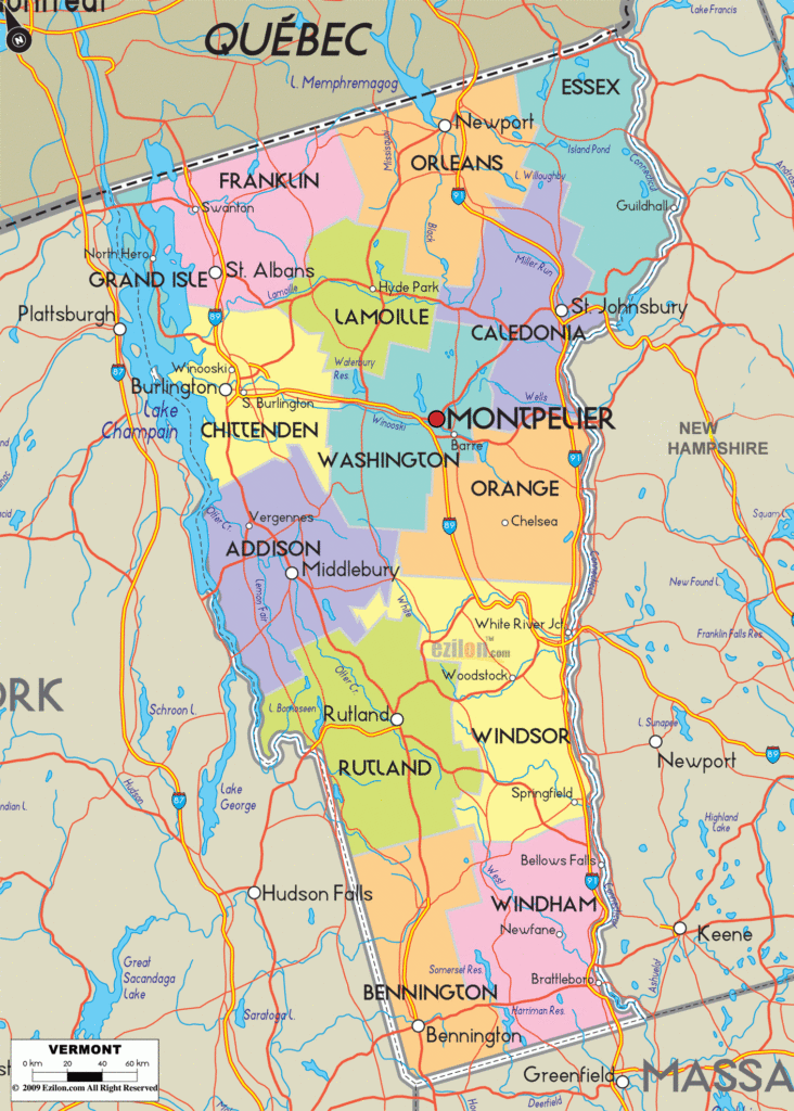 Detailed Political Map Of Vermont Ezilon Maps