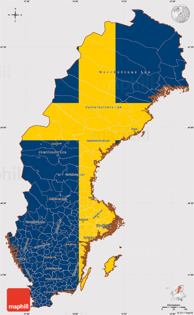 Flag Simple Map Of Sweden Flag Rotated