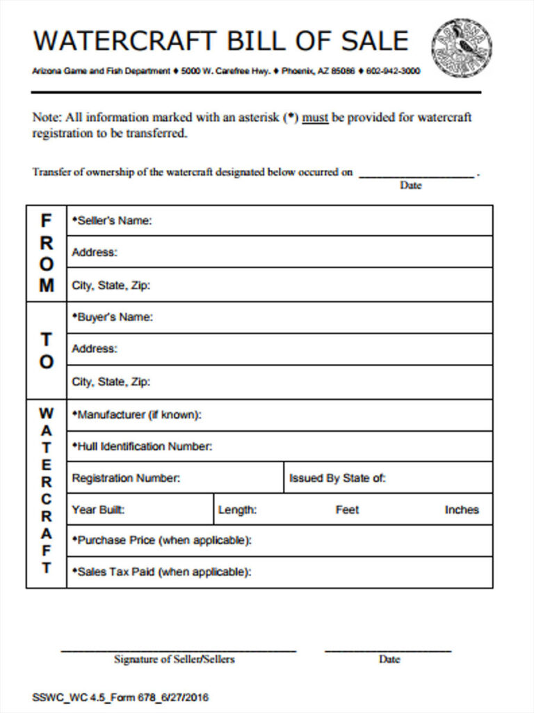 FREE 5 Sample Watercraft Bill Of Sale Forms In MS Word PDF