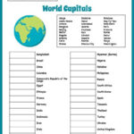 Free World Capitals Worksheet Geography Worksheets Social Studies