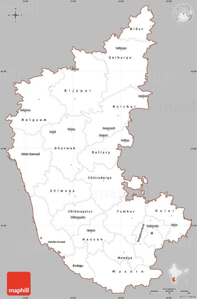 Gray Simple Map Of Karnataka Cropped Outside