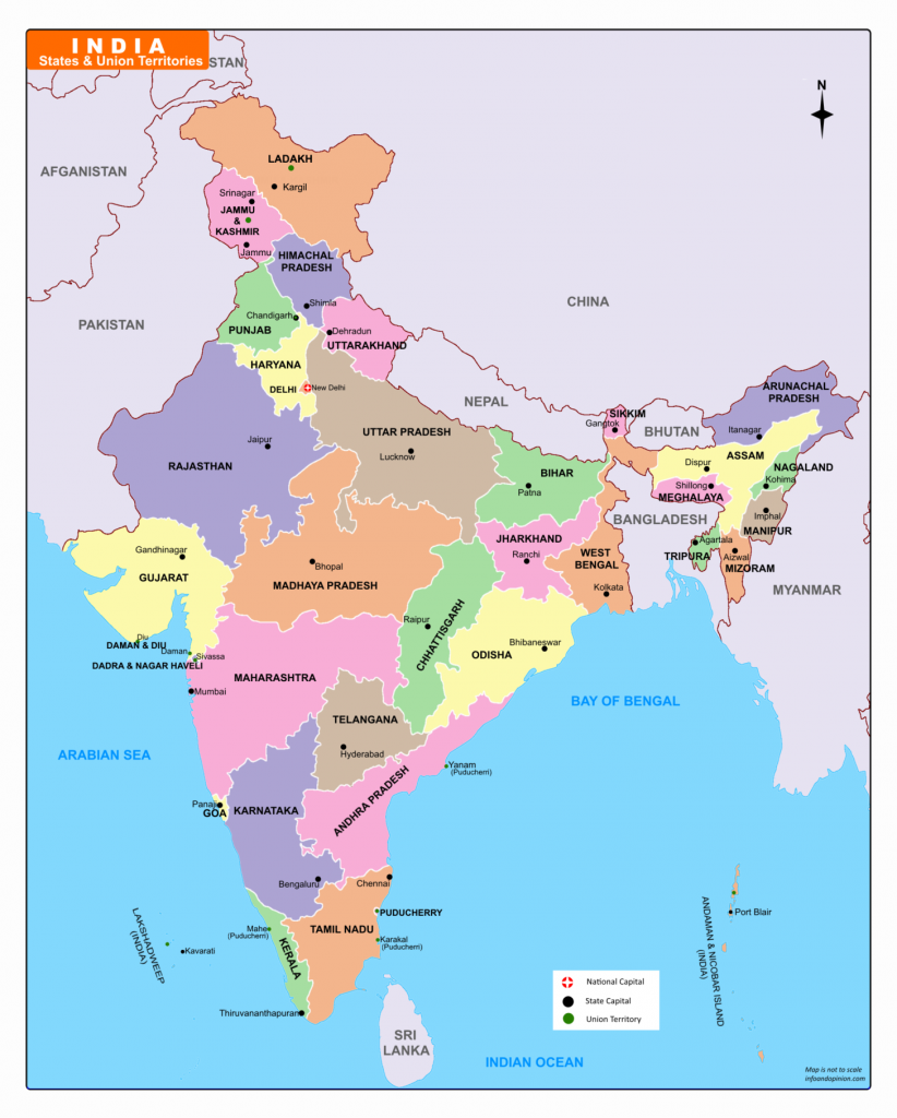 India Map 2019 Download Free Pdf Map With UTs Of J K And Ladkh 