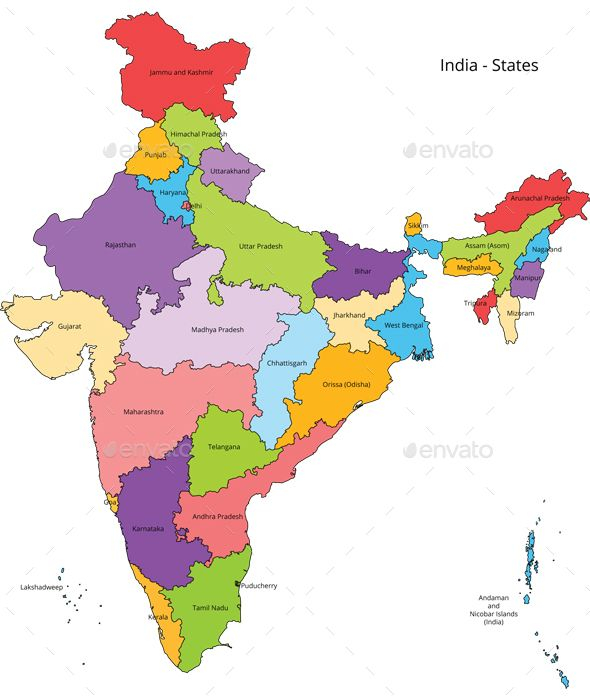 India States Map And Outline India Map India World Map India State Map