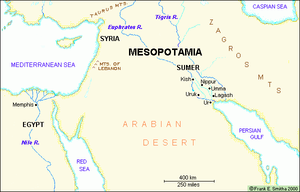 Map Of Mesopotamia 2500 BCE 