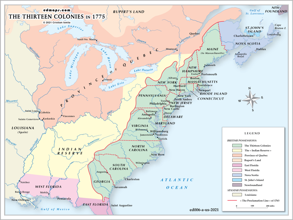 Map Of The Thirteen Colonies In 1775