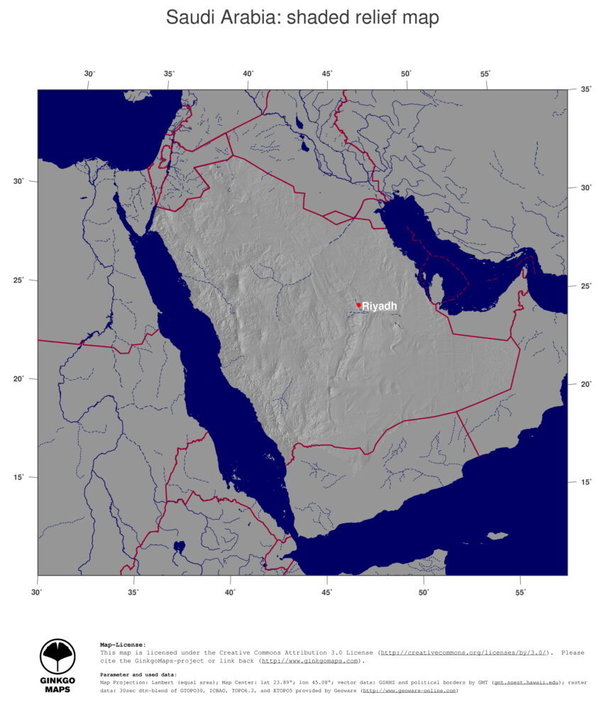 Map Saudi Arabia GinkgoMaps Continent Asia Region Saudi Arabia