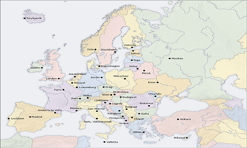 National Capital Cities In Europe WorldAtlas