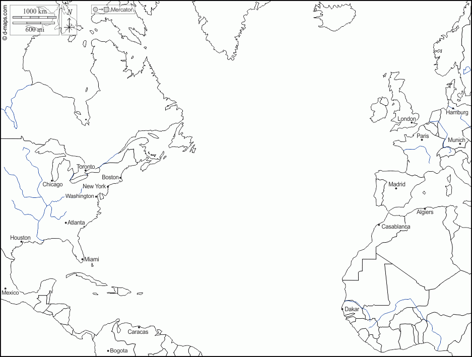 Northern Atlantic Ocean Free Map Free Blank Map Free Outline Map 