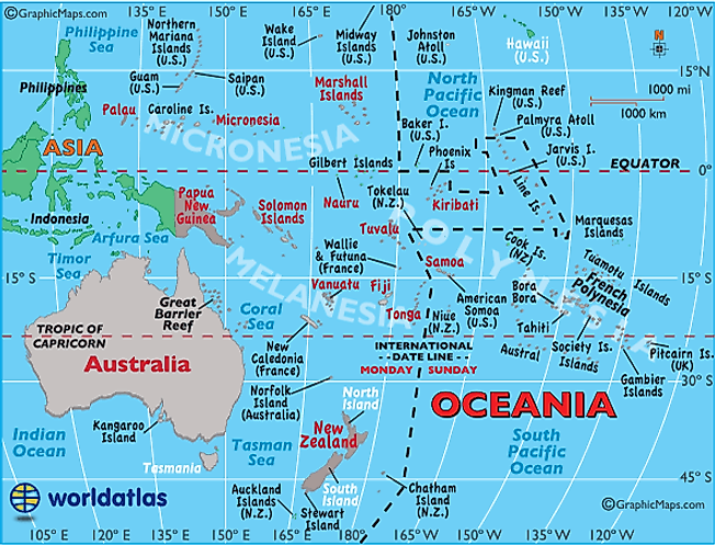 Ocean Map Map Of Oceania Oceania Outline Map And Maps Of Landforms 