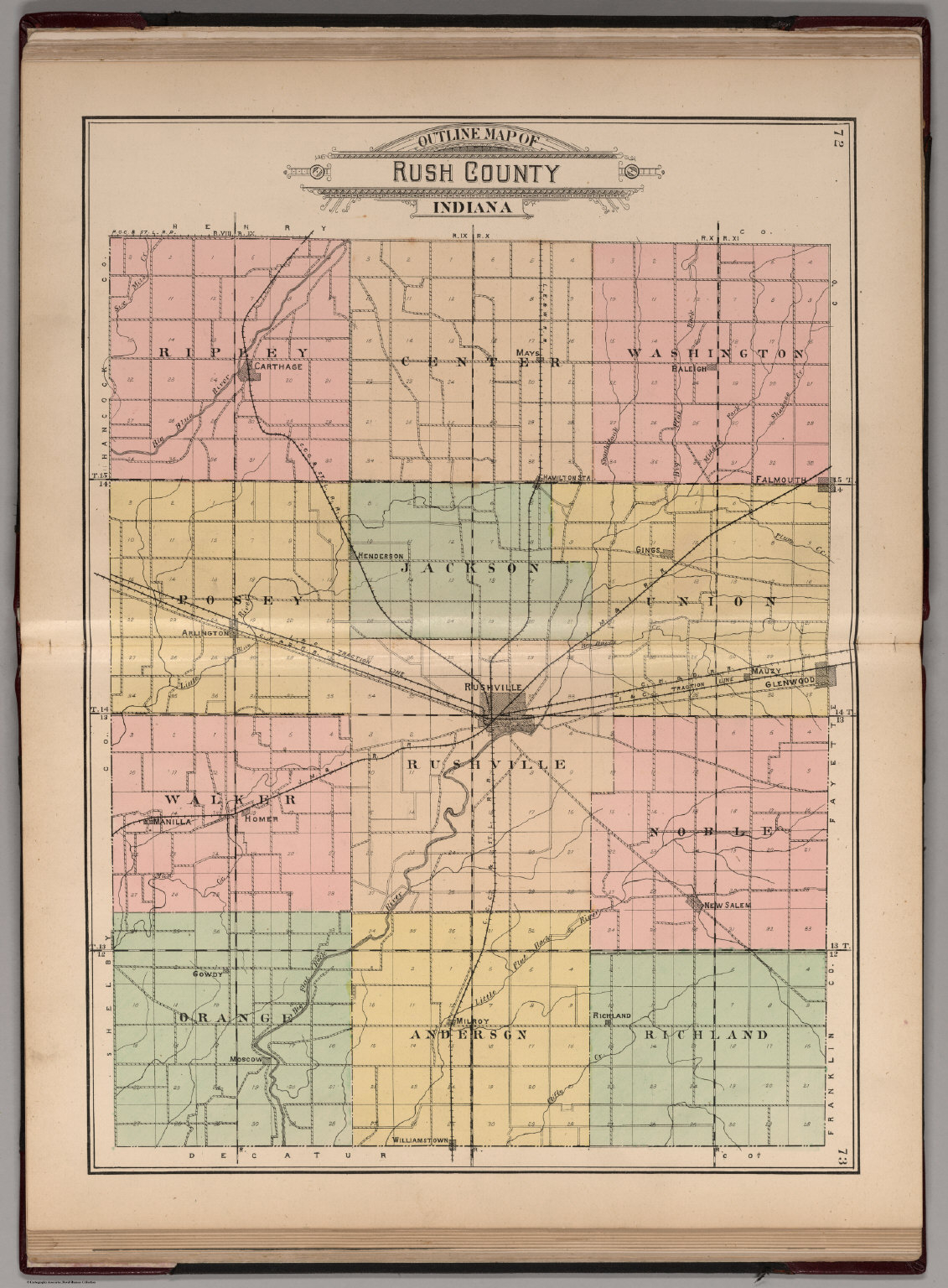 Outline Map Of Rush County Indiana David Rumsey Historical Map