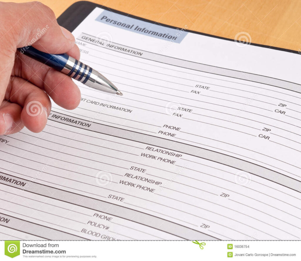 Personal Information Reference Sheet Stock Images Image 16036754