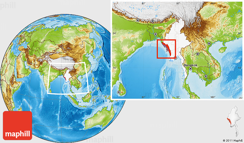 Physical Location Map Of Arakan Rakhine Highlighted Country Within 