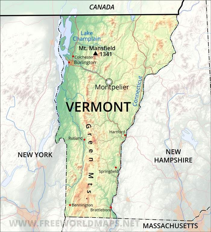 Physical Map Of Vermont