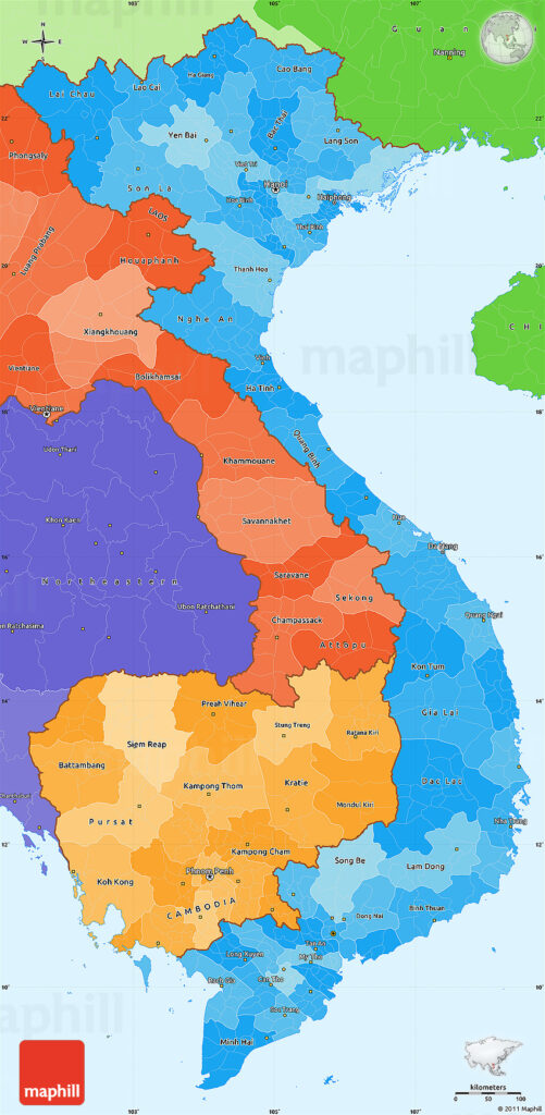 Political Shades Simple Map Of Vietnam