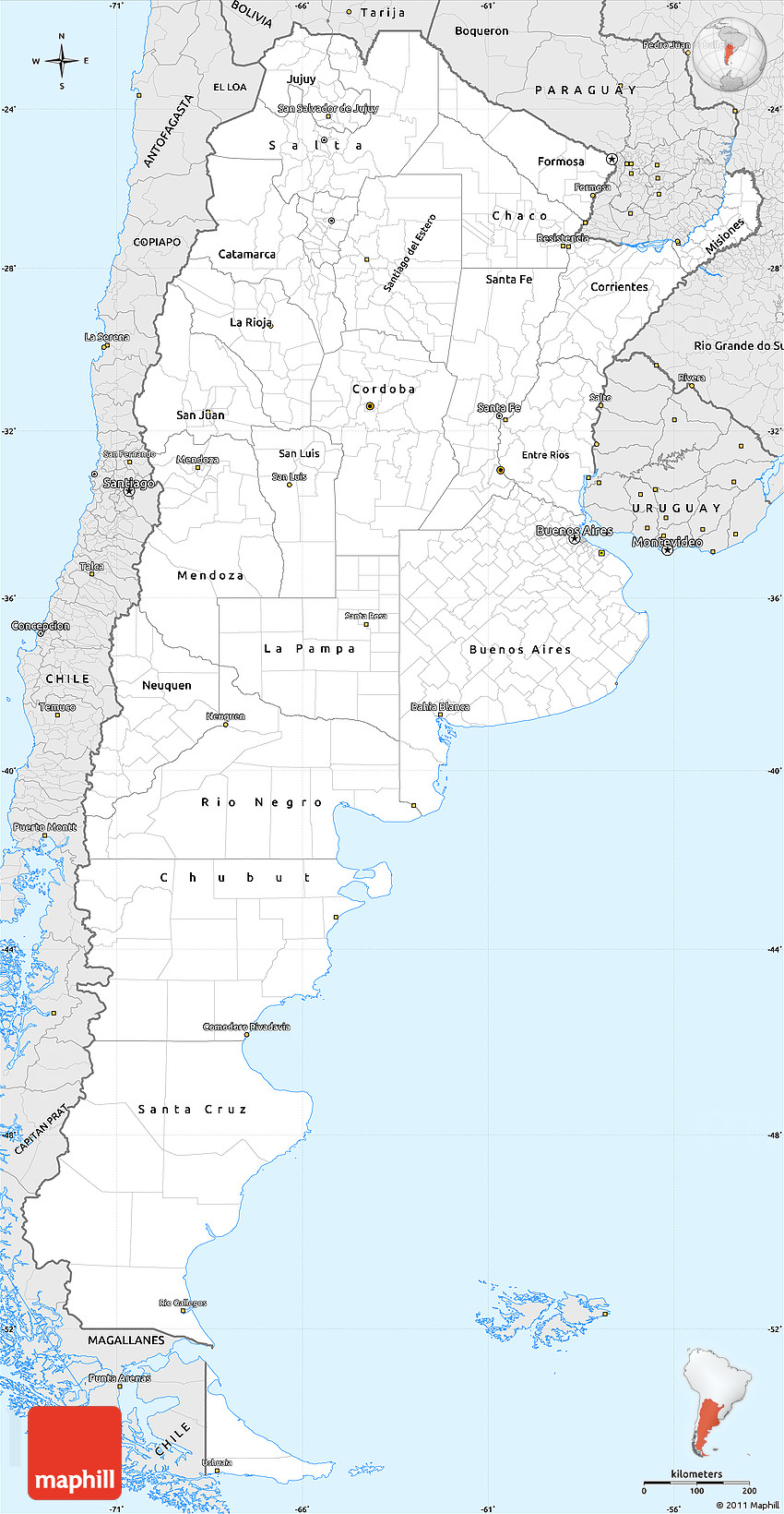 Silver Style Simple Map Of Argentina