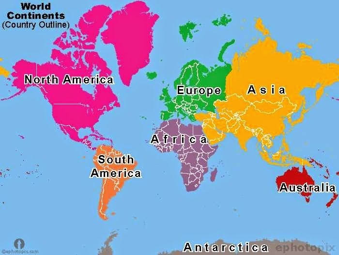 Sleak Printable Map Of The 7 Different Continents All Labelled With 