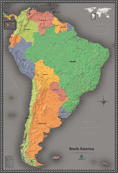 South America Contemporary Wall Map By Outlook Maps MapSales