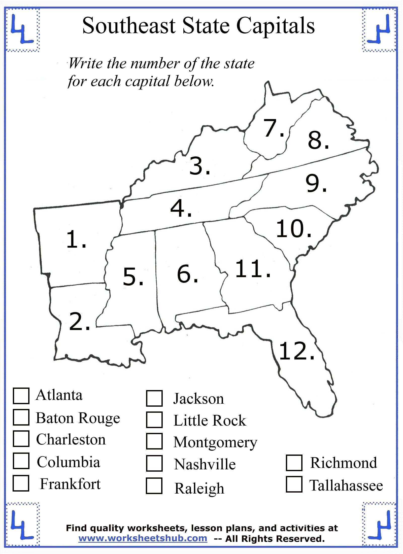 Southeast States And Capitals Map Blank