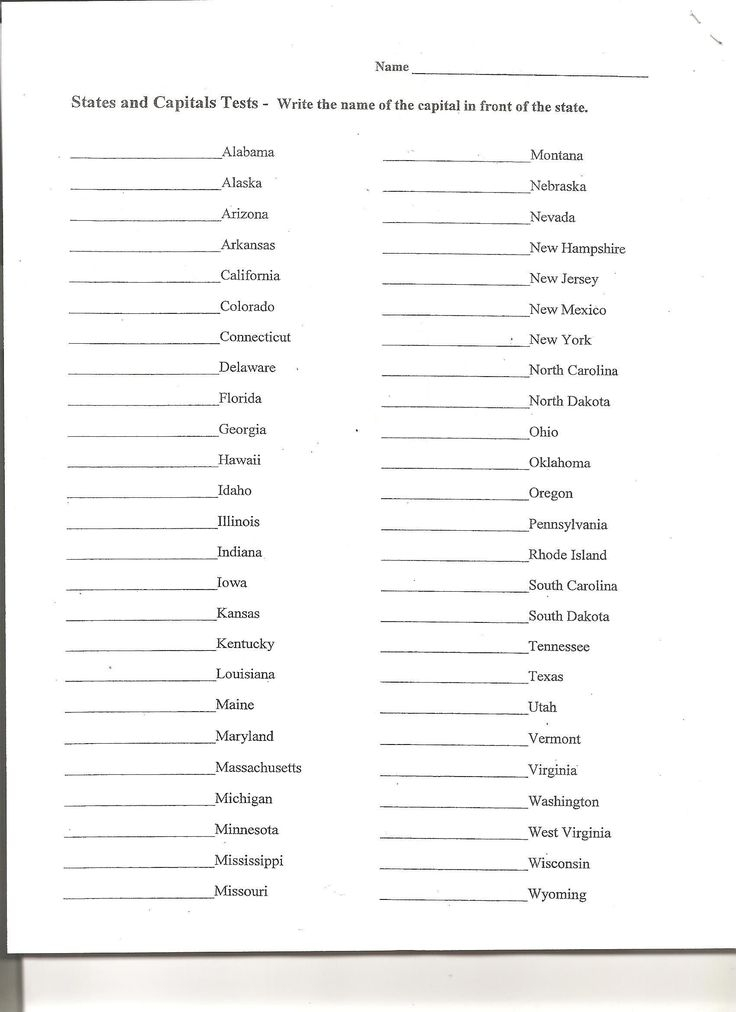 States And Capitals Matching Worksheet 50 States Map Quiz Page 2 