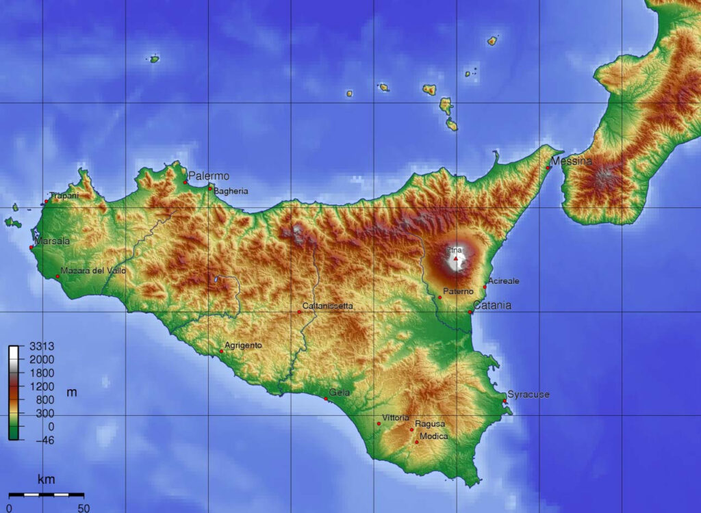 Topographic Map Of Sicily Mapsof Net