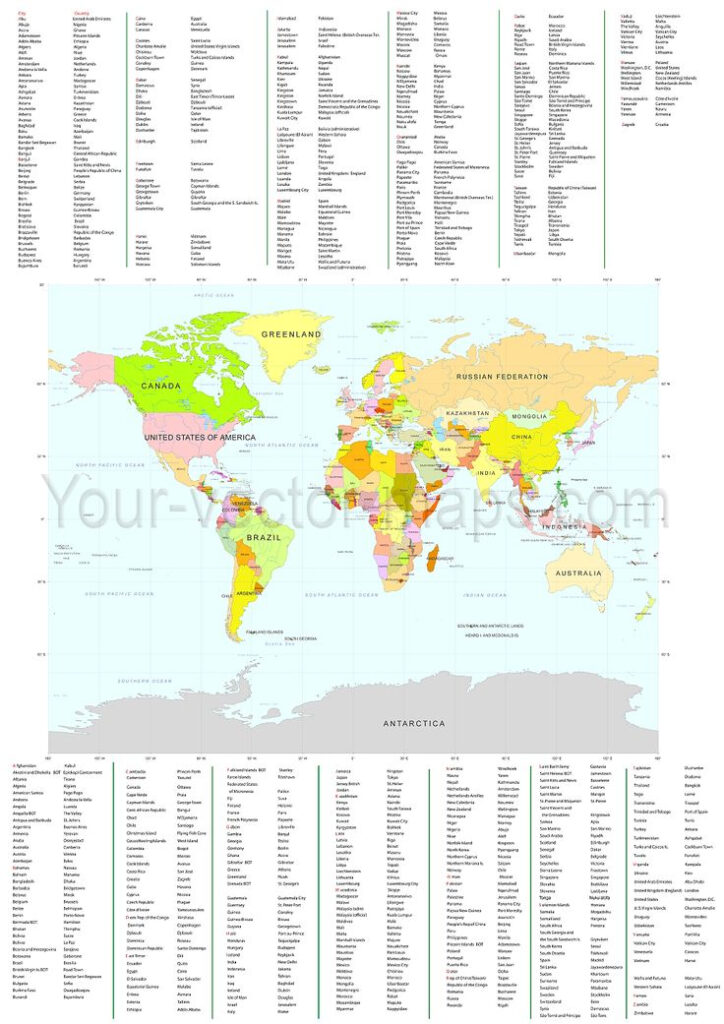 World Map Country Names And Capitals In Alphabetical Order World 