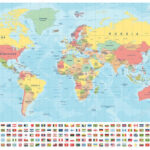 World Map Flags Borders Countries Cities Vintage Vector Illustration