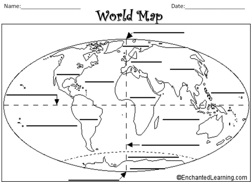 5 Oceans Blank Map