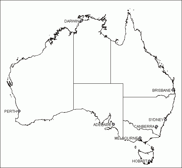 Blank Map Of Australia With States And Capital Cities Maps Of The World