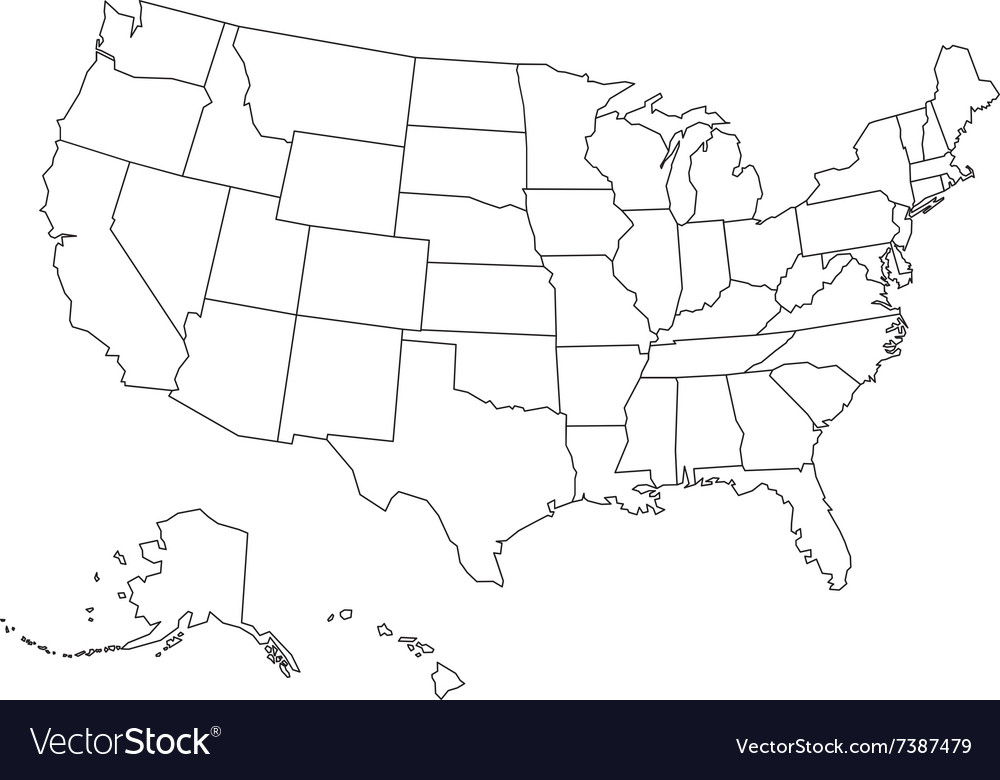 Blank Outline Map Of Usa Royalty Free Vector Image 1 