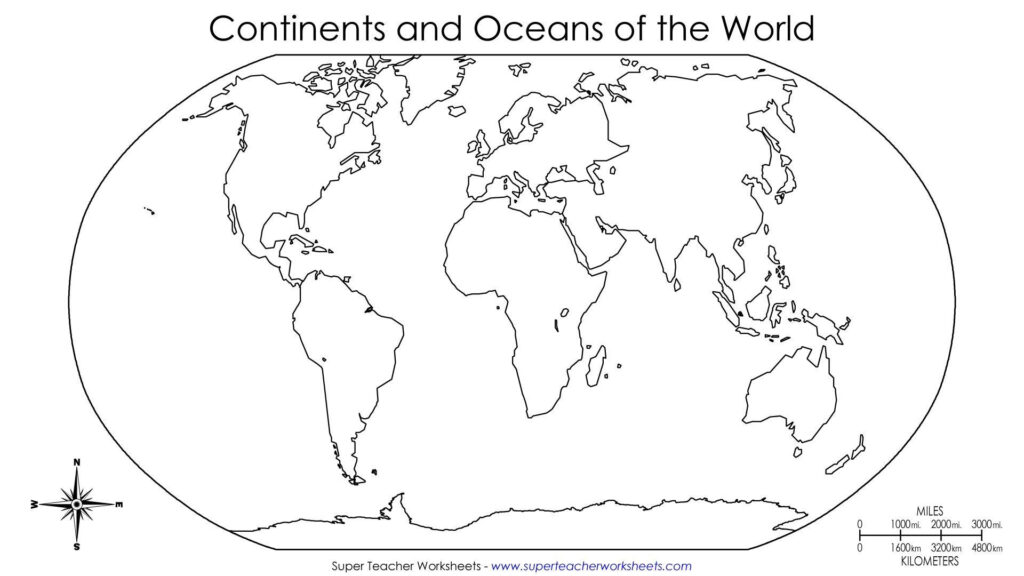 Blank World Map Fill In Label The Seven Continents World Map With Empty 