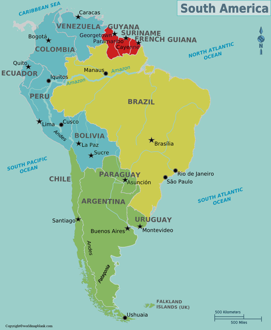 Labeled South America Map With Capitals World Map Blank And Printable 