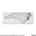 North Carolina Counties Blank Outline Map Poster Zazzle Map