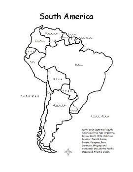 South America Fill In The Blanks On The Map By Interactive Printables