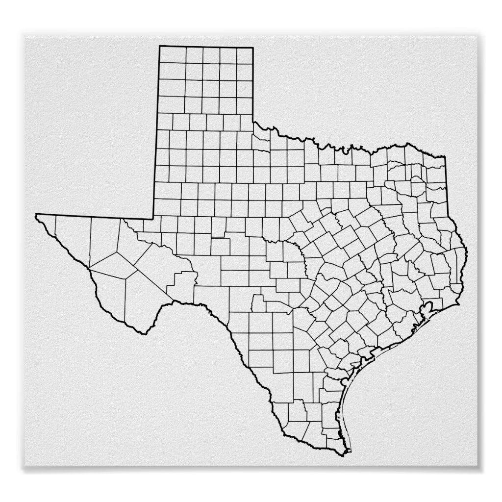 Texas Counties Blank Outline Map Poster Zazzle In 2020 Map 