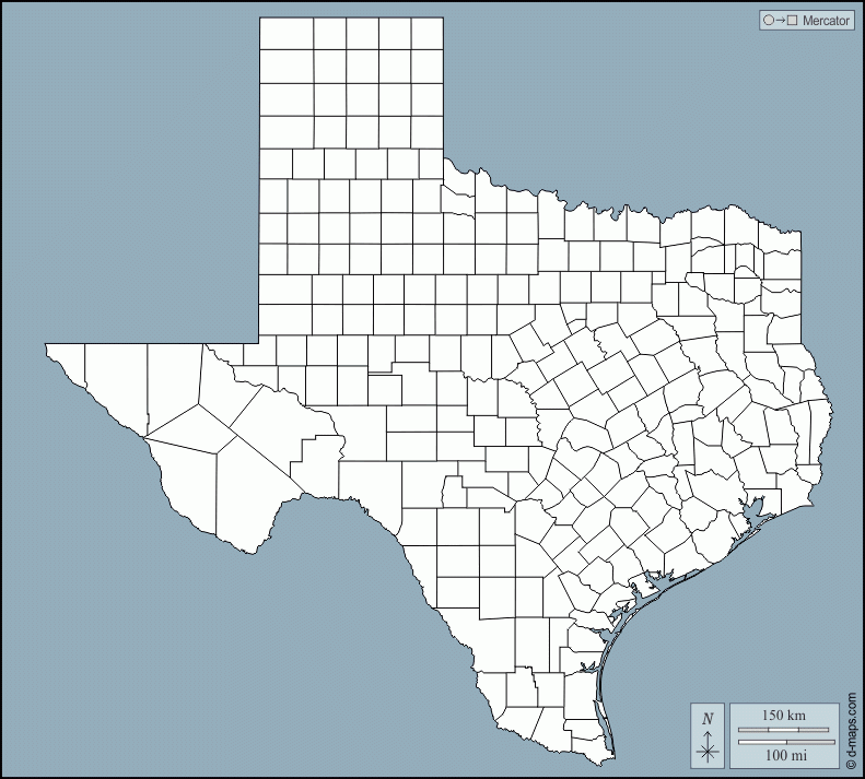 Blank Texas Map With County Outlines 2022 Us Map Printable Blank 8468