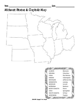 US Midwest Region States Capitals Maps By MrsLeFave TpT