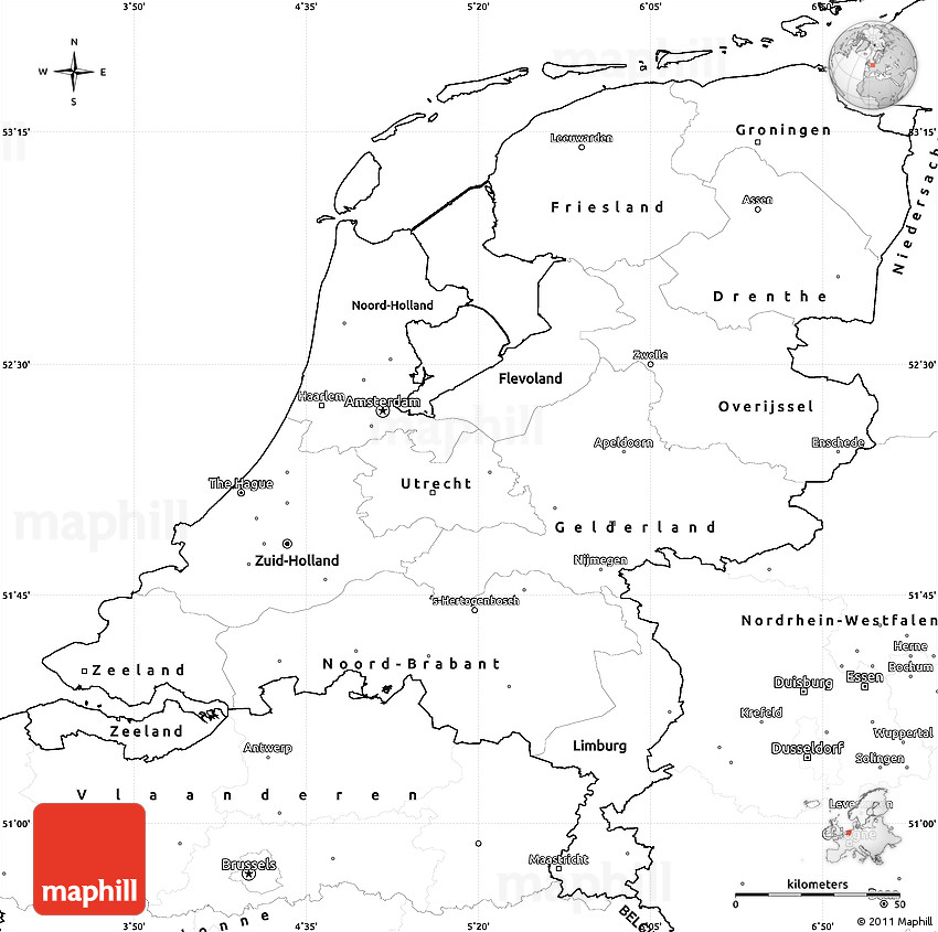 Blank Simple Map Of Netherlands