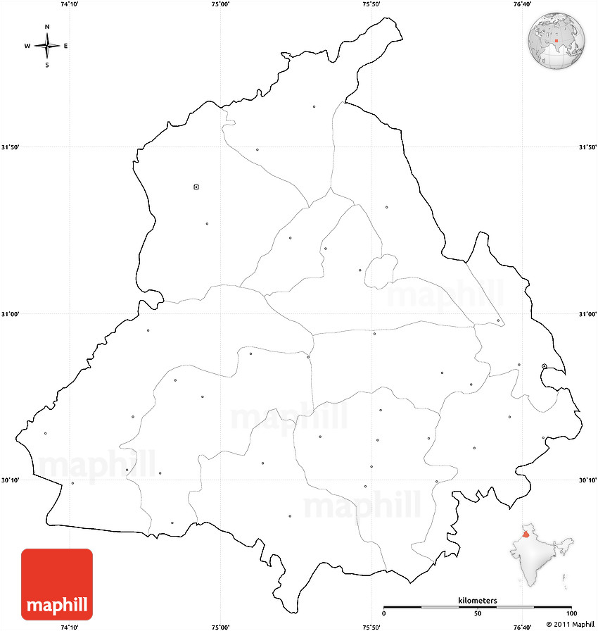 Blank Simple Map Of Punjab Cropped Outside No Labels