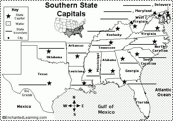 Label Southern US State Capitals Printout EnchantedLearning