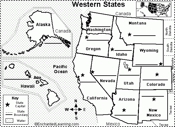 Label Western US State Capitals Printout EnchantedLearning